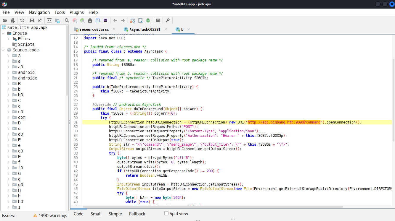 jadx-gui reveals how the request to /command should be structured