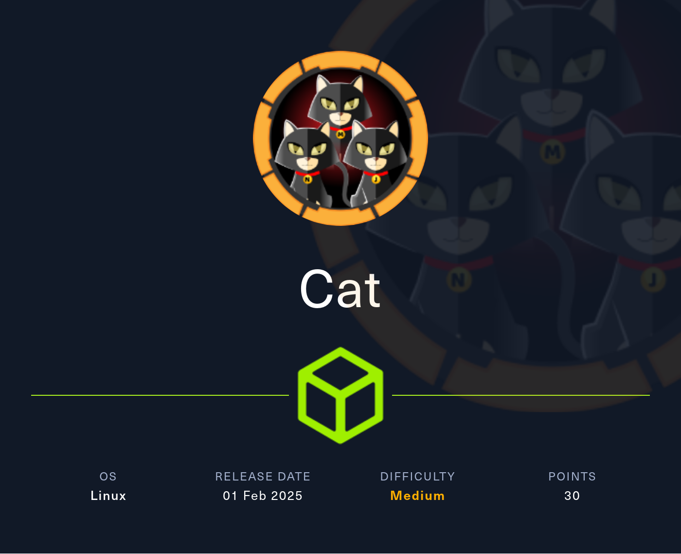 Machine Card showing Cat as a medium Linux machine