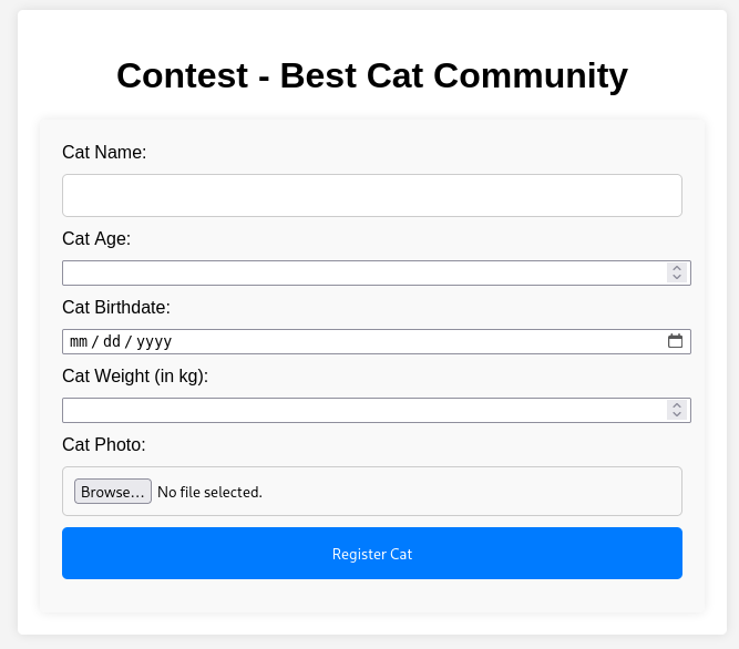Form to register a new cat to the contest