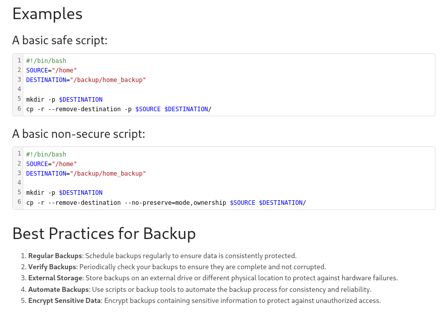 Best practices for backups and creating secure scripts