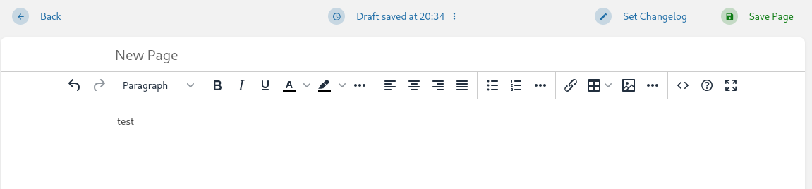 Editing a new page on Bookstack