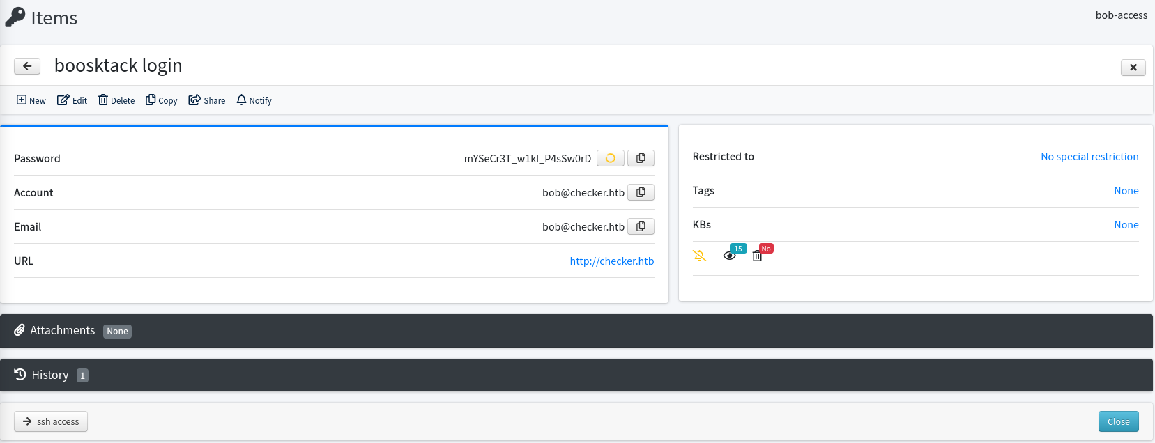 Credentials of the bob account for Bookstack