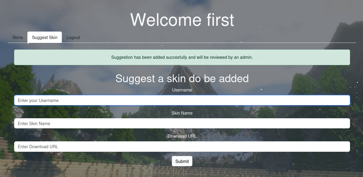 Form with banner regarding a pending review by the admin