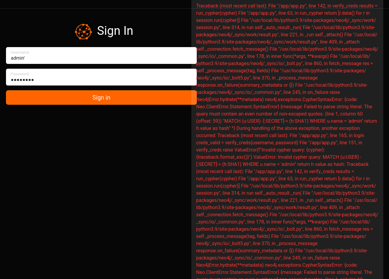 Using a single apostrophe in the username results in a traceback