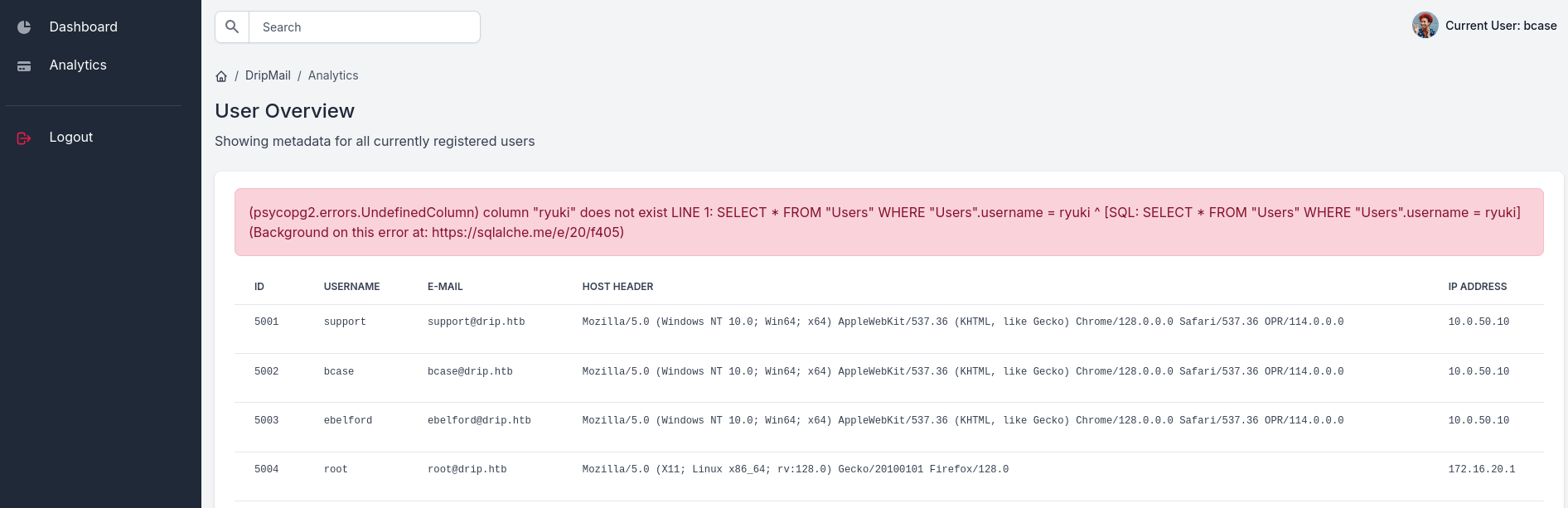 Searching on the Dashboard produces an error message