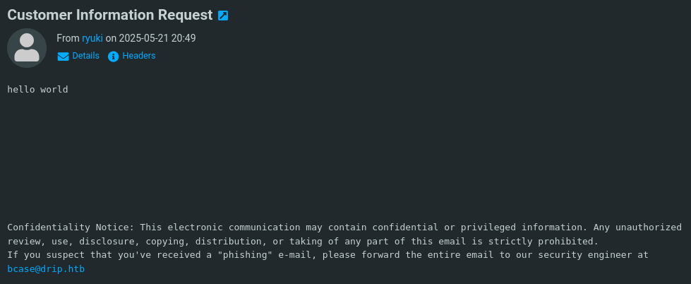 Mail from the contact form with an exposed email address in the signature