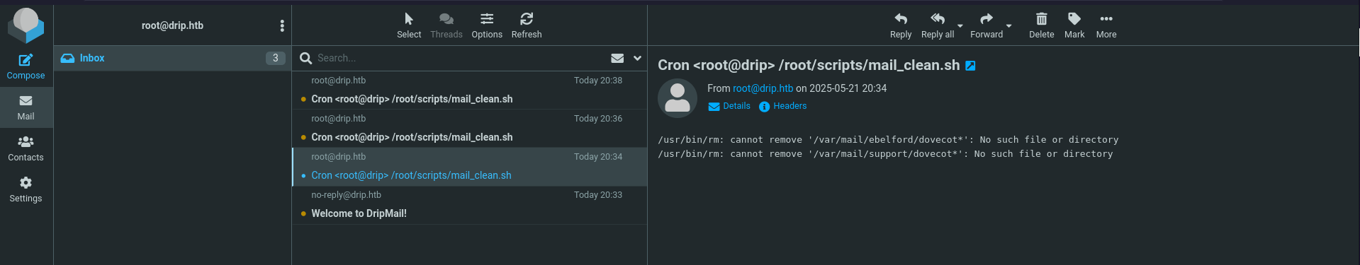 RoundCube showing emails of failed cronjobs