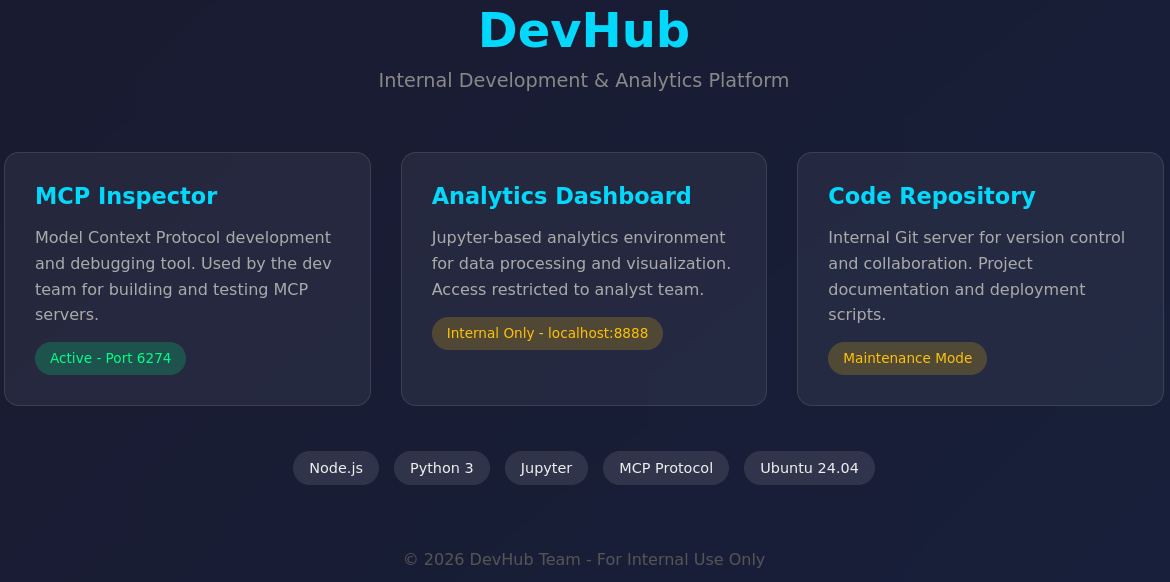 DevHub website showing the tools used by the developer