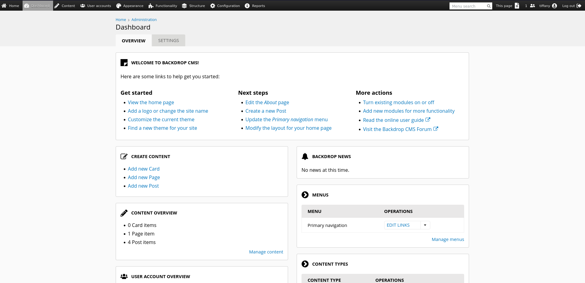 BackdropCMS dashboard