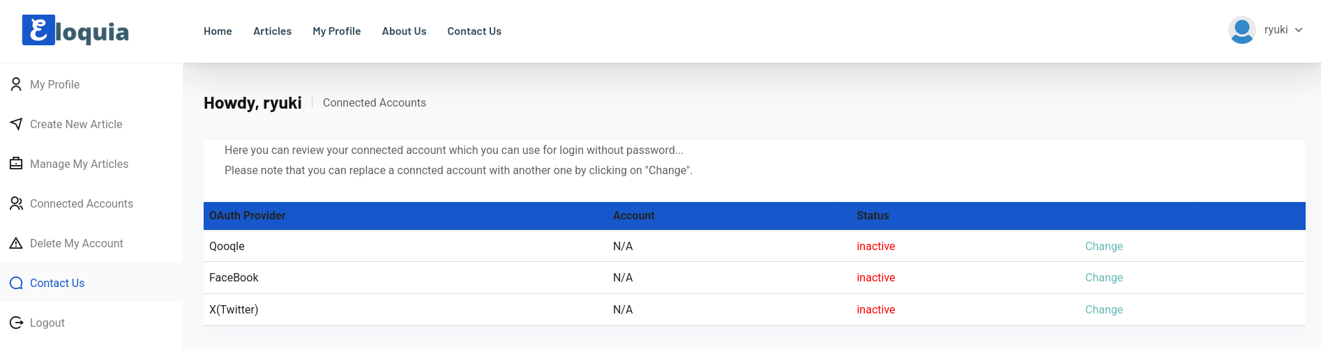 Eloquia allows different OAuth providers