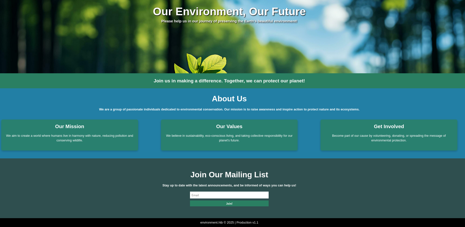Web page for environment.htb allows to join a mailing list