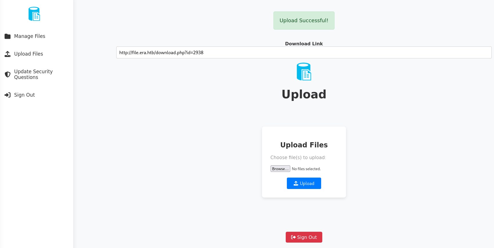 Uploading a file shows a link with a numeric ID