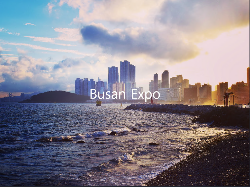 The desktop view showing a background image for Busan Expo