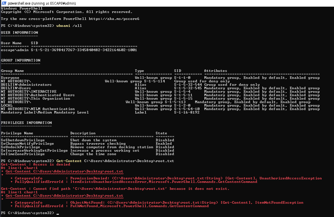 PowerShell running as user admin in medium integrity