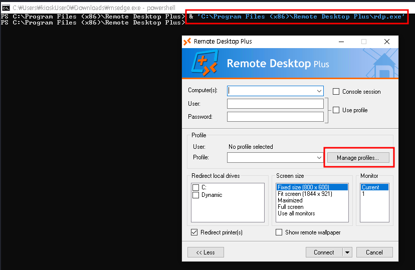 Spawning the RDP client via powershell