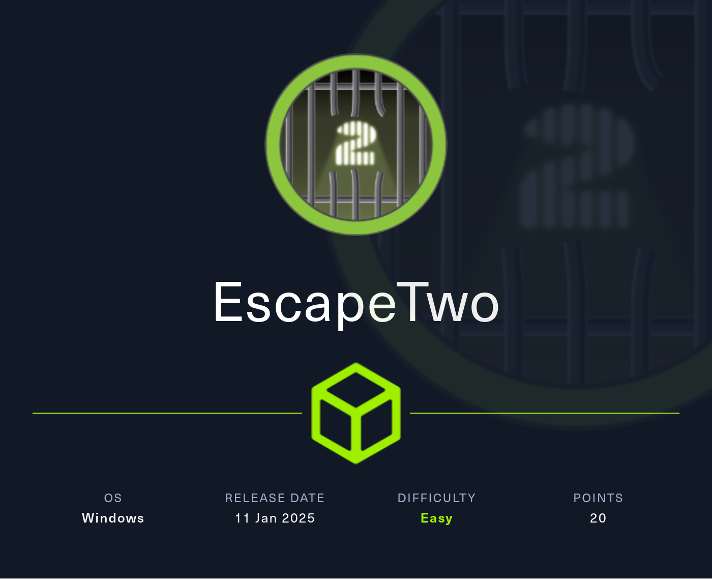 Machine Card showing EscapeTwo as an easy Windows machine