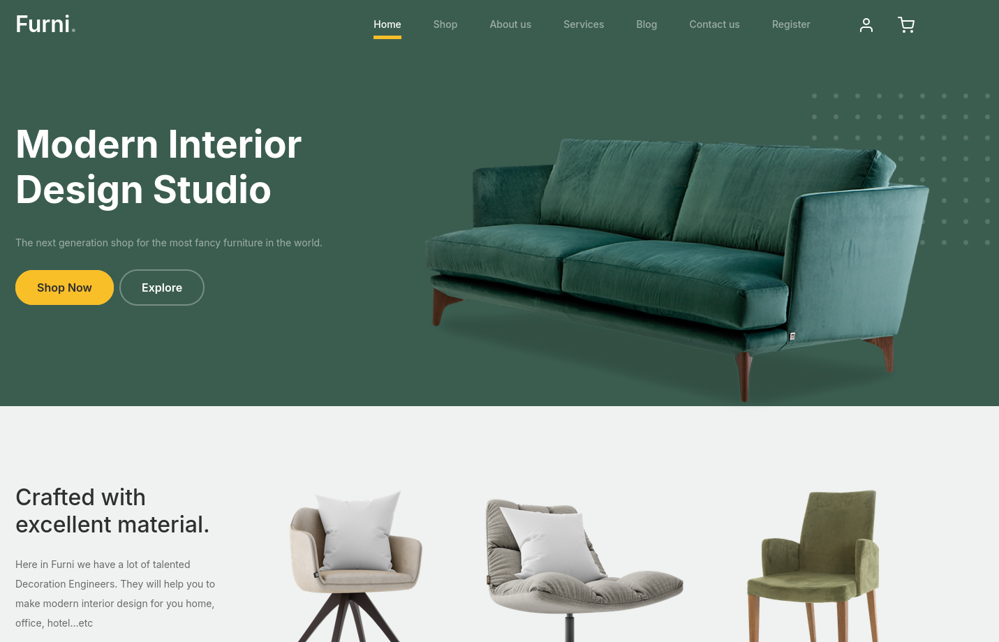 Web page for a interior design shop