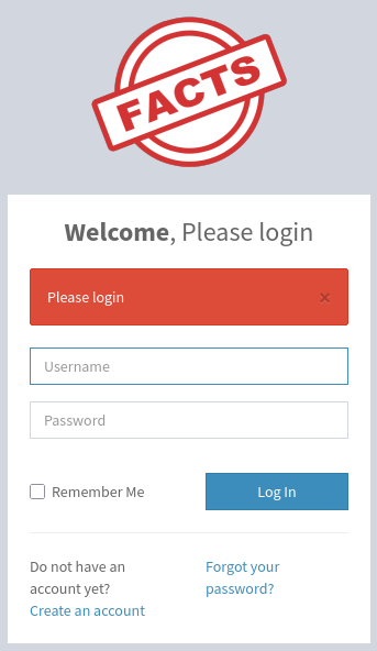 Login page for the facts website