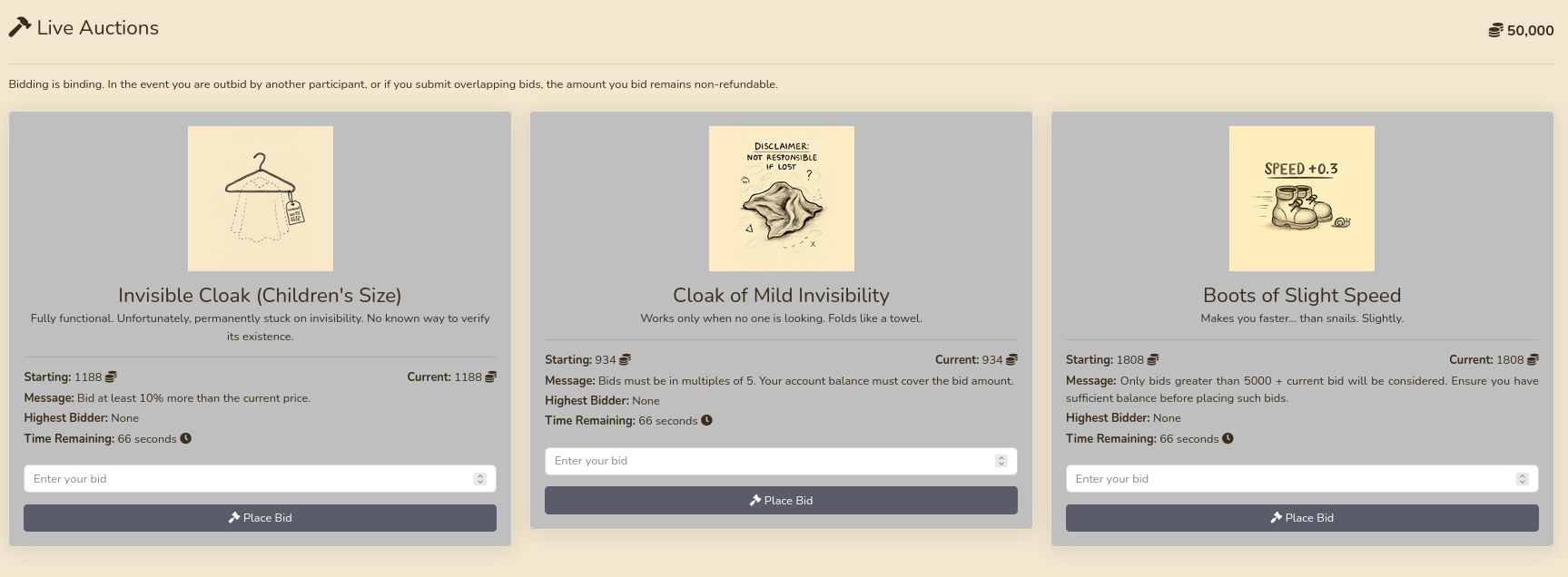 Three items up for auctioning