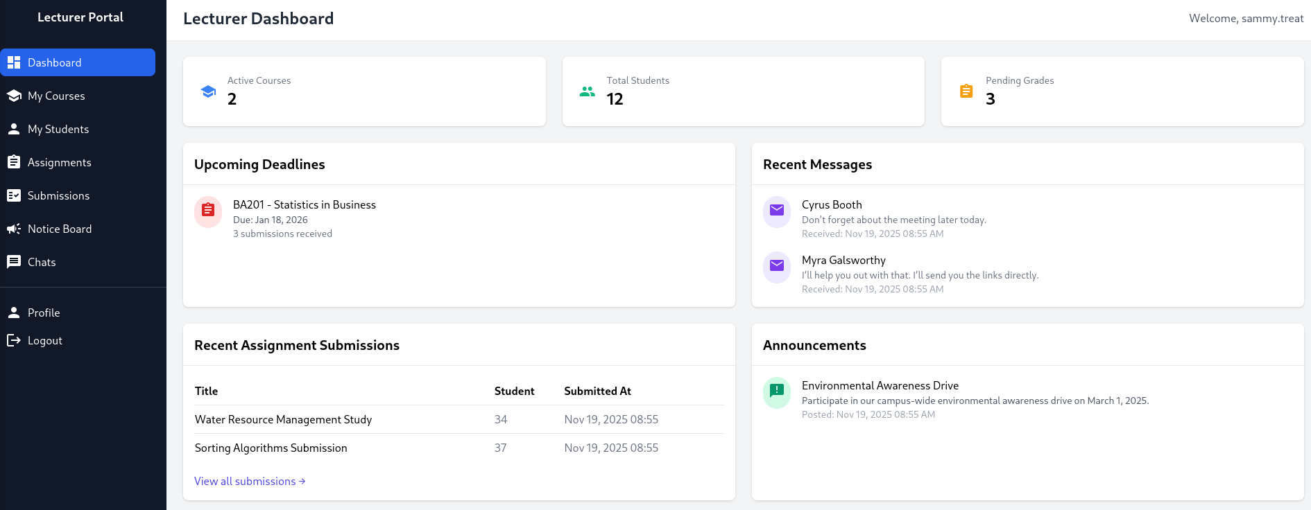 Guardian Lecturer Dashboard as sammy.treat