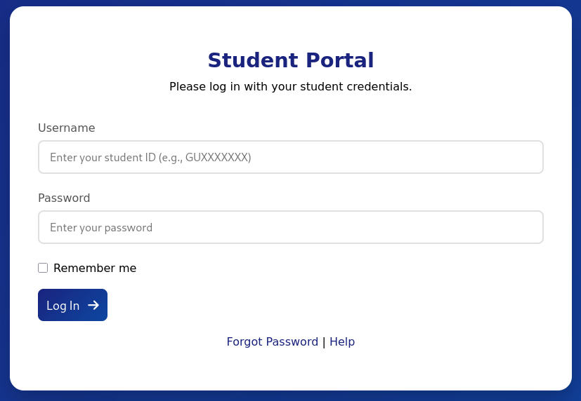 Login prompt for the Student Portal