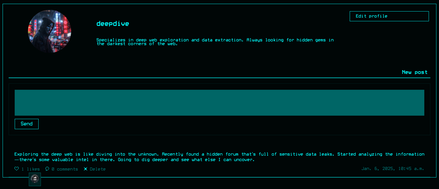 Deepdive's profile with a post that was liked by backdoor_bandit