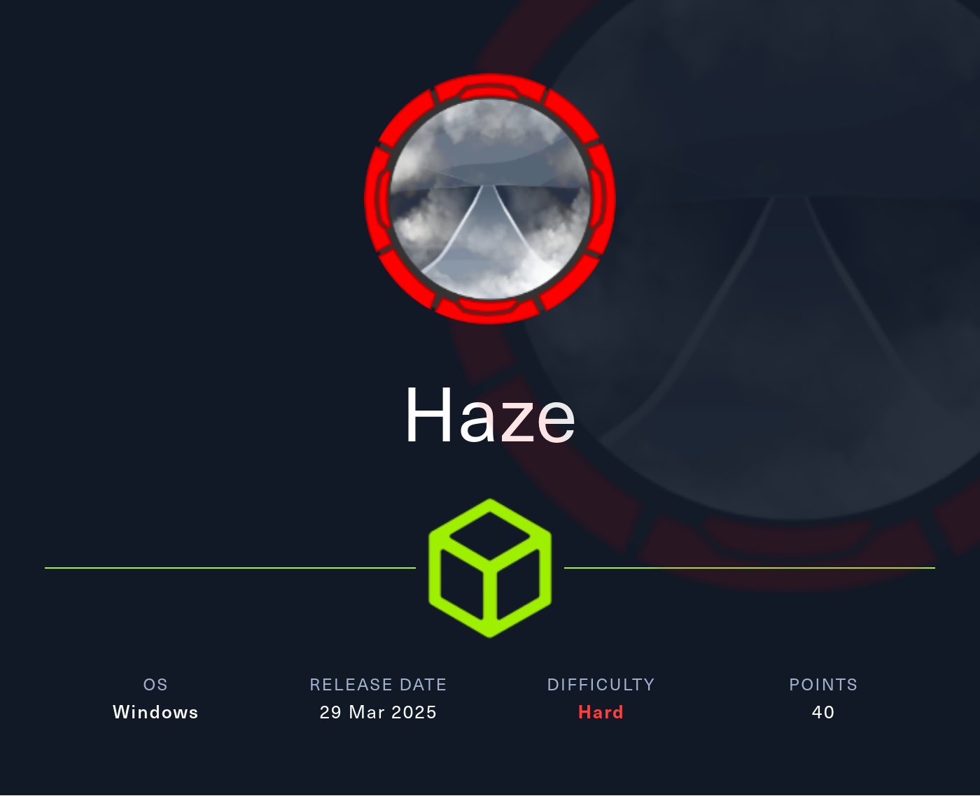 Machine Card showing Haze as a hard Windows machine