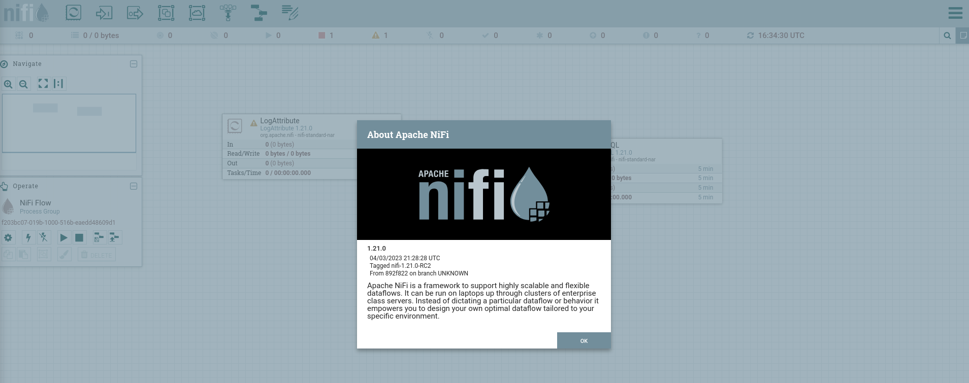 Apache NiFi reporting version 1.21.0