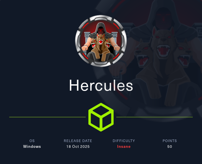 Machine Card showing Hercules as an insane Windows machine