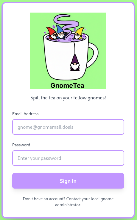 Login prompt to the GnomeTea web application