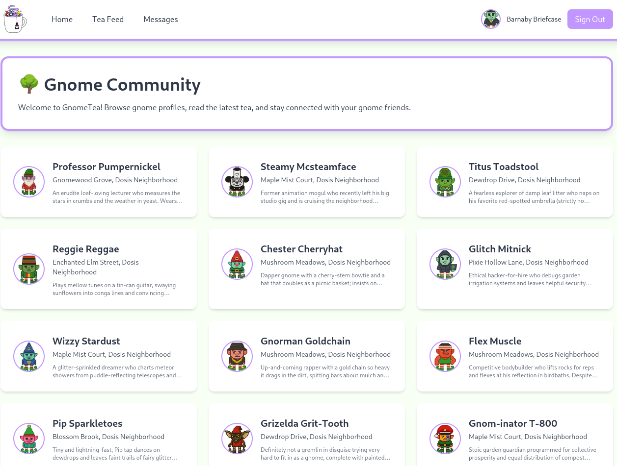 Access to the GnomeTea dashboard as Barnaby