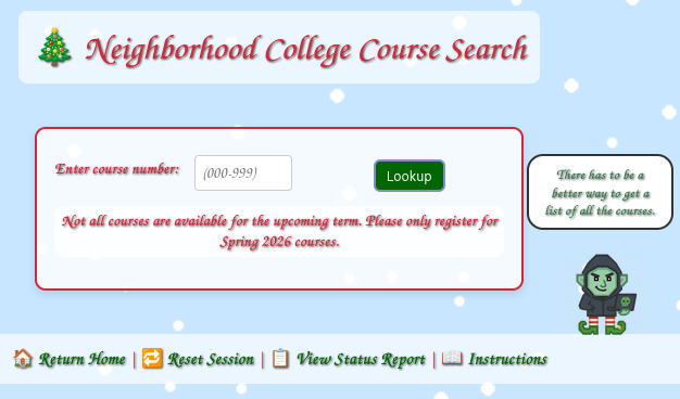 Course search by the course number