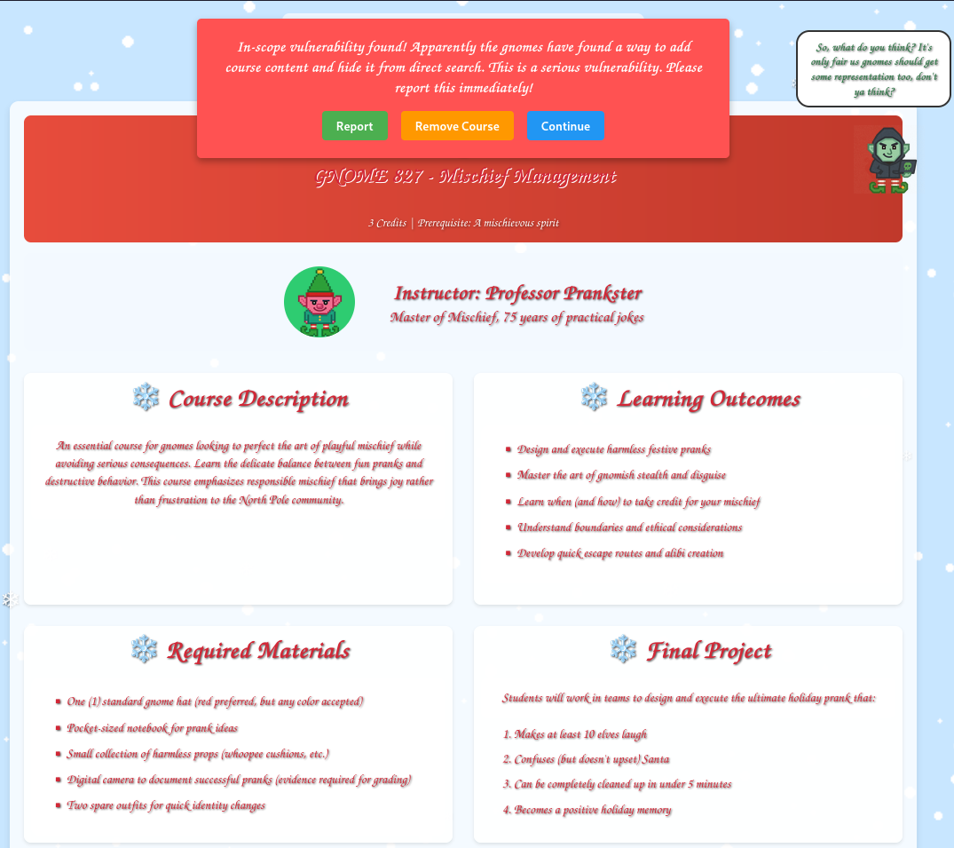 Reporting course as a finding