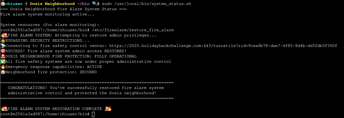 Success message after restoring control