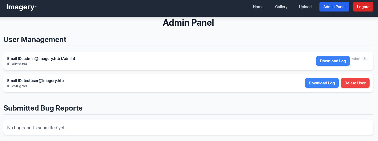 Access to the admin panel with the option to download logs for users