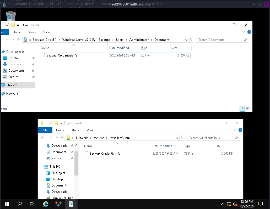 Screenshot showing the transfer from disk E: to the local machine