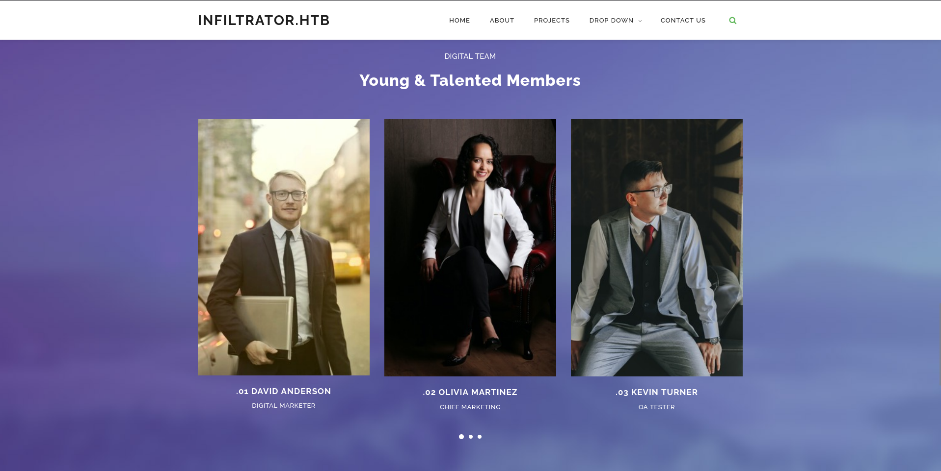 Screenshot of the webpage showing three employees