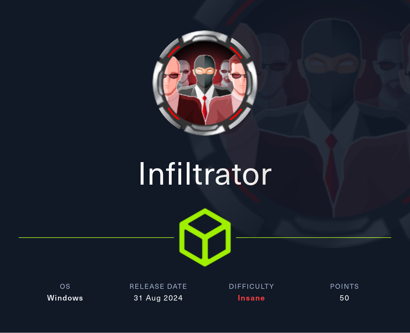 Machine Card listing Infiltrator as an insane Windows box