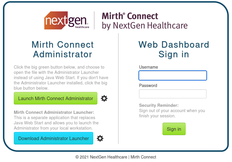 Login to Mirth Connect