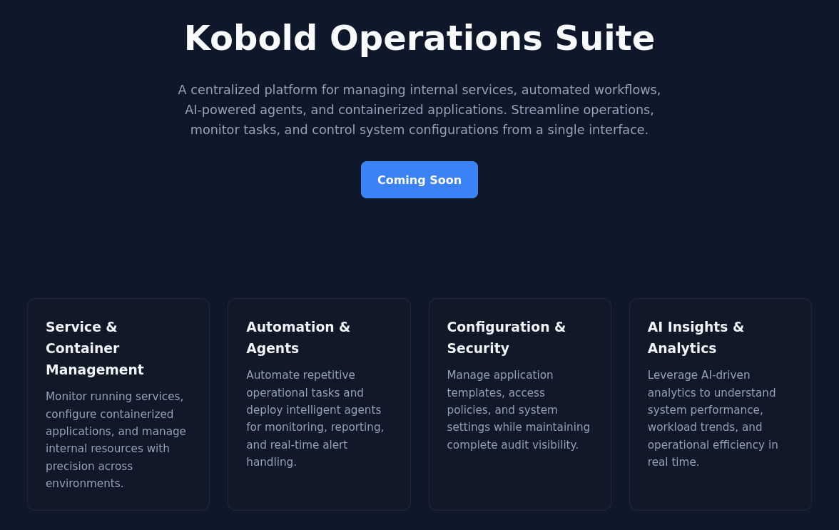 Web page for a centralized platform to manage services