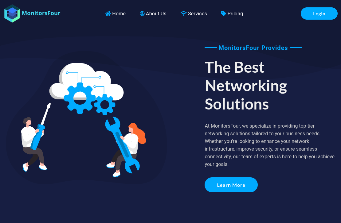 Web page for a networking solution provider