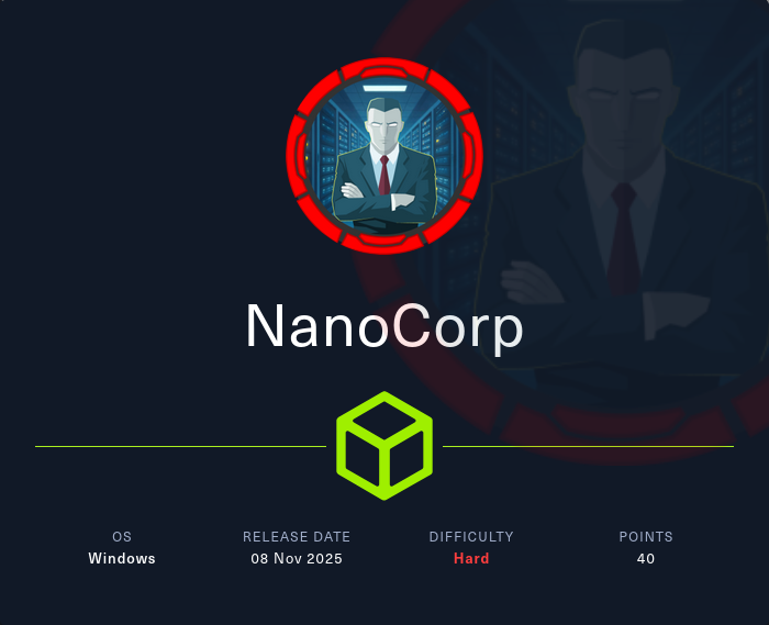 Machine Card showing NanoCorp as a hard Windows machine