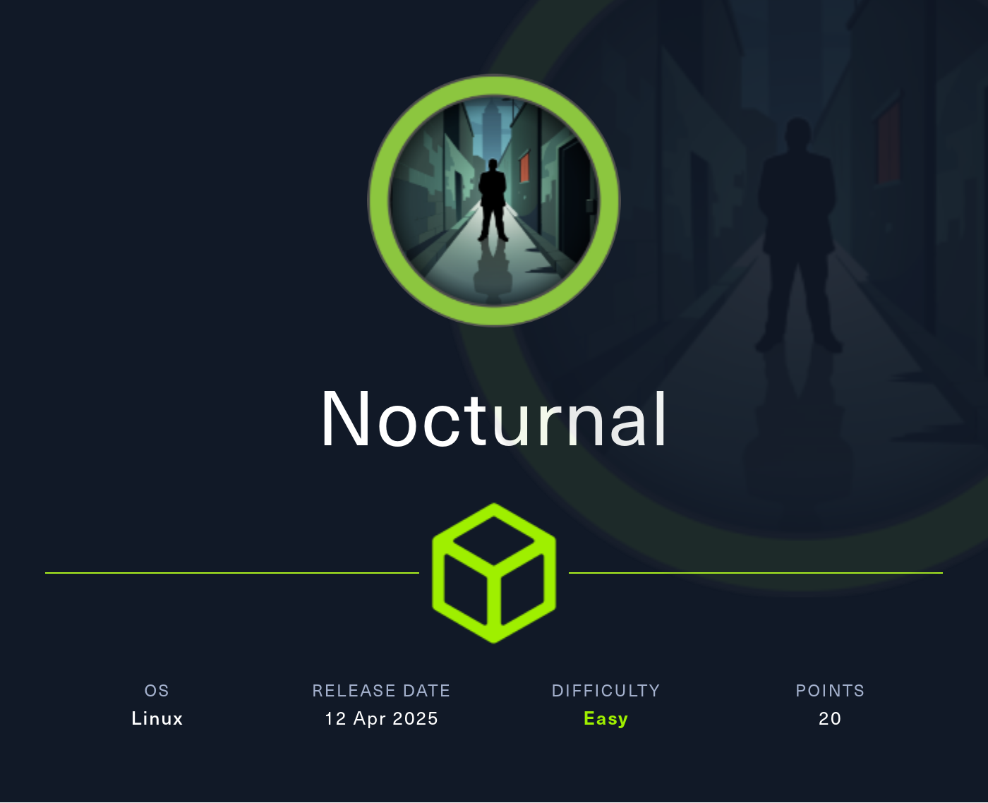 Machine Card showing Nocturnal as an easy Linux machine