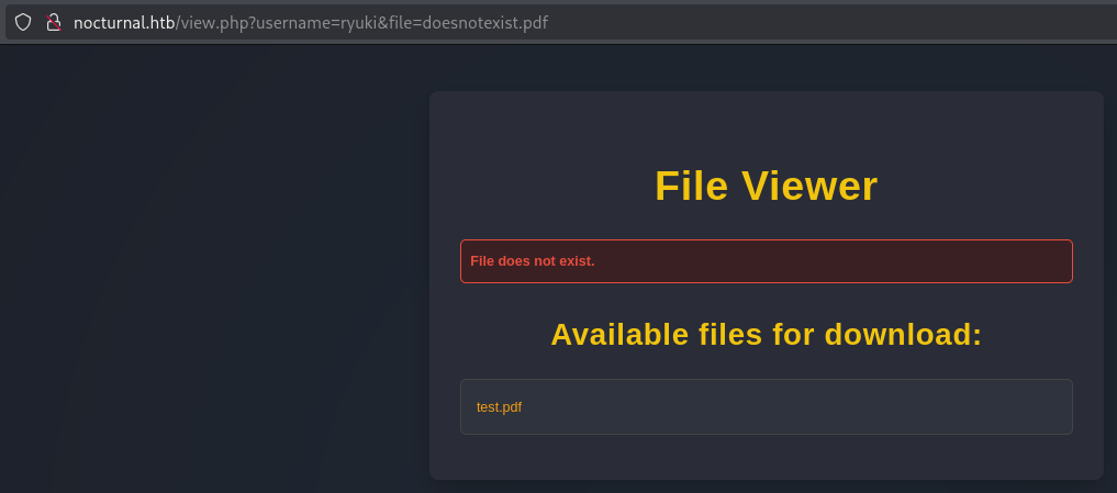 Page showing an error because the file does not exist and displays a list of available files