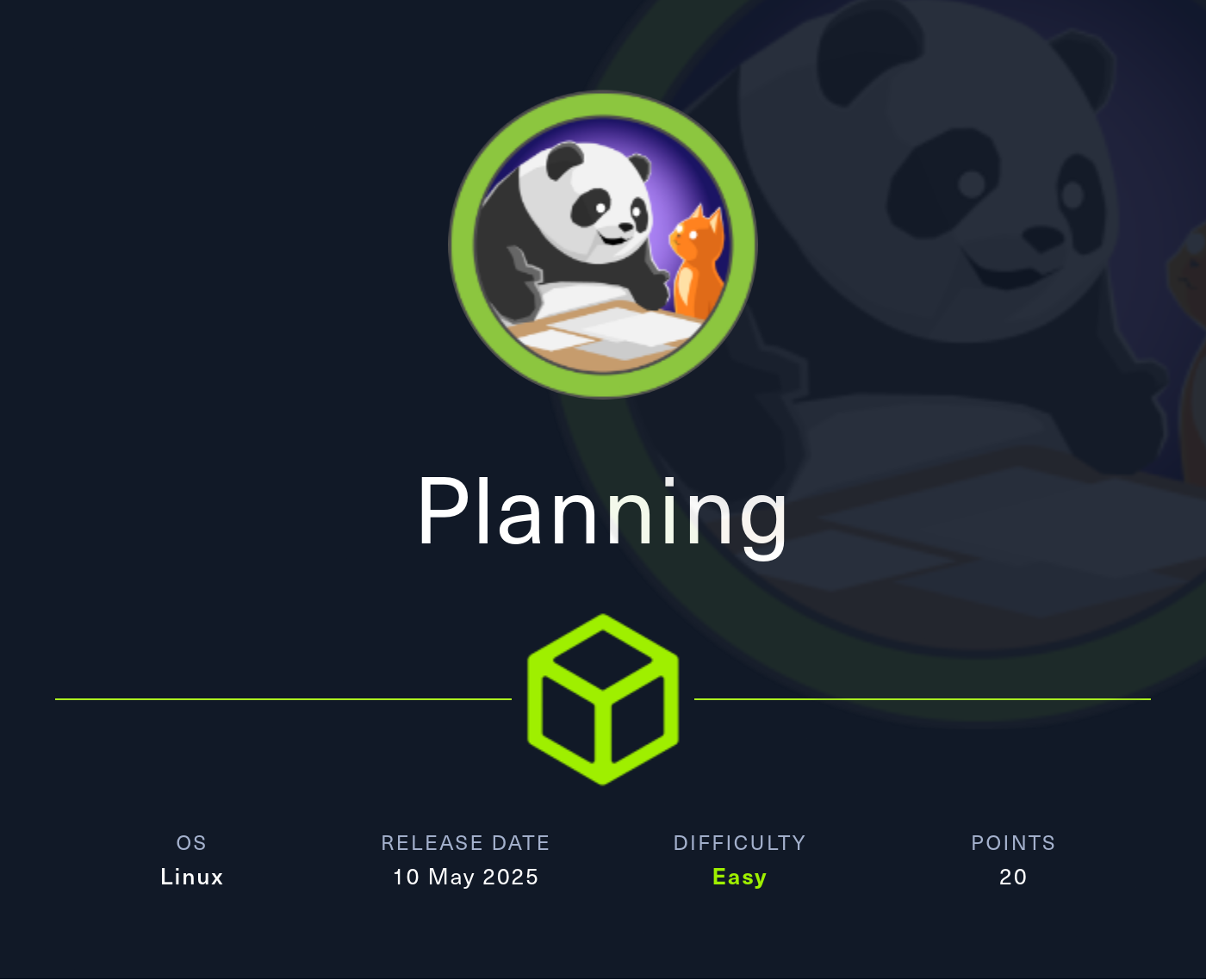 Machine Card showing Planning as an easy Linux machine