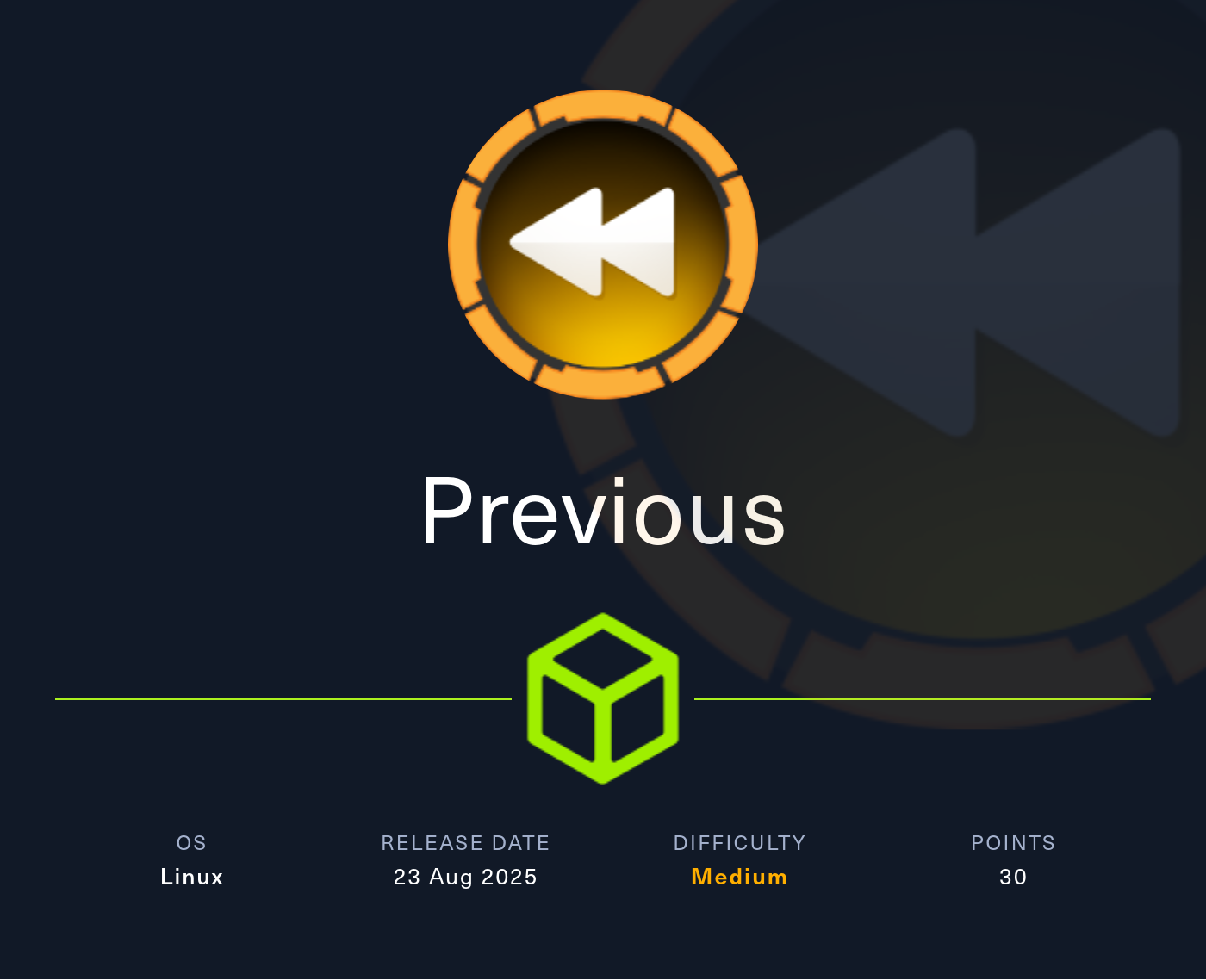 Machine Card showing Previous as a medium Linux machine