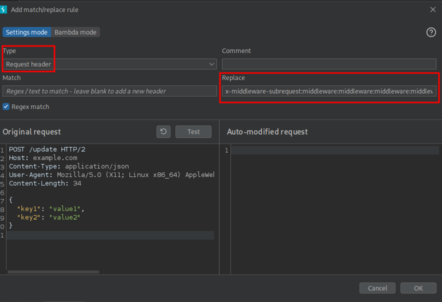 Adding a new header in BurpSuite